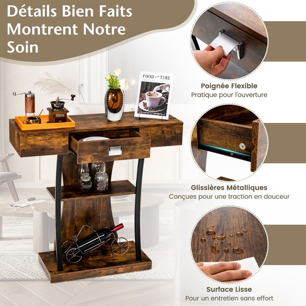 Table Console 3 Étagères Meuble D'Entrée L91 X P30 X H88 Style Scandinave Dispositif Anti-Renversement Brun Rustique/Noir/Gris