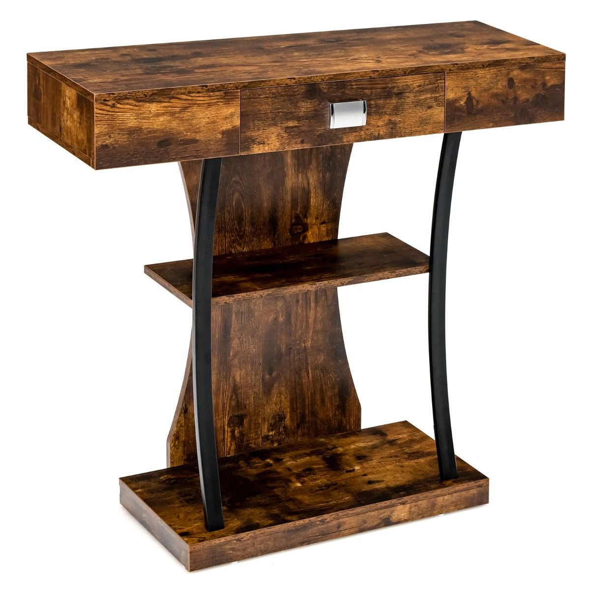 Table Console 3 Étagères Meuble D'Entrée L91 X P30 X H88 Style Scandinave Dispositif Anti-Renversement Brun Rustique/Noir/Gris