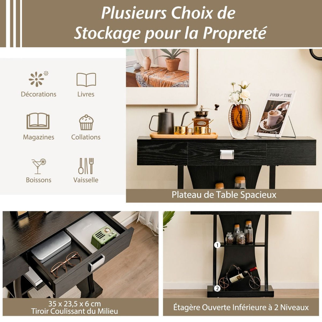 Table Console 3 Étagères Meuble D'Entrée L91 X P30 X H88 Style Scandinave Dispositif Anti-Renversement Brun Rustique/Noir/Gris